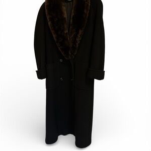 Harve Benard Vintage Black Wool Coat with Brown Beaver Fur Collar